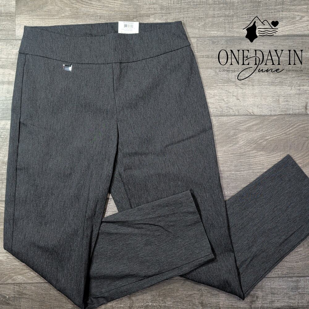Alfani Tummy Control Straight Leg Dress Pants Dark Heather Gray NWT Size 10